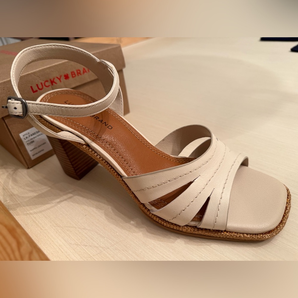 Lucky Brand Women's Strappy Cream Heeled Sandals